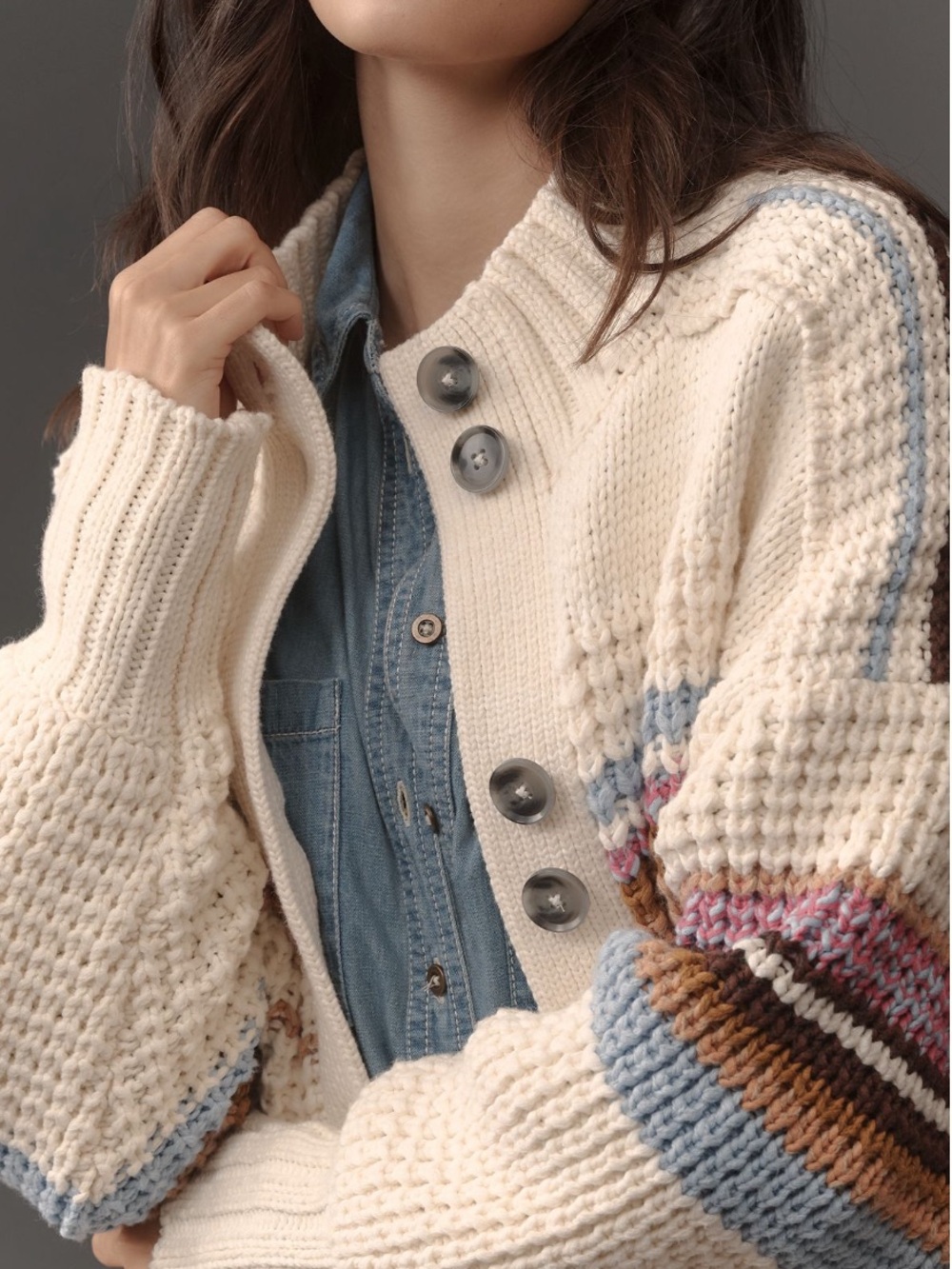 Anthropologie Maeve High-Collar Mixed-Stitch
Cardigan Sweater Size L - Picture 4 of 10